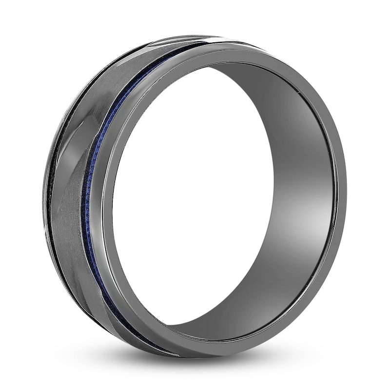 Main Image 2 of Men's Wedding Band Black Zirconium/Blue Ion-Plating 8.0mm