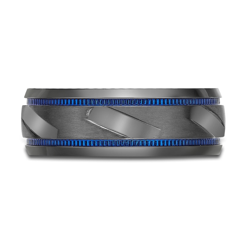 Main Image 3 of Men's Wedding Band Black Zirconium/Blue Ion-Plating 8.0mm