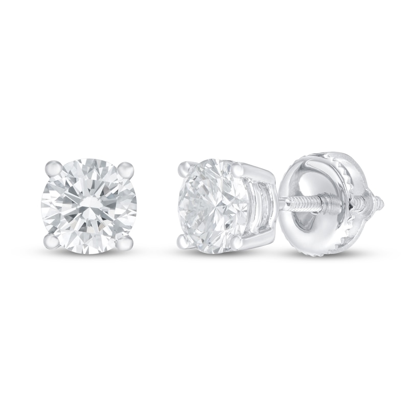 Main Image 1 of Lab-Grown Diamond Solitaire Earrings 1 ct tw Round 14K White Gold (SI2/F)
