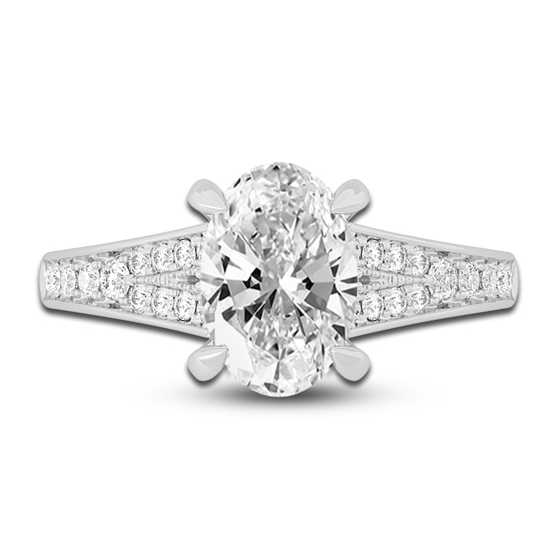 Main Image 3 of Lab-Grown Diamond Engagement Ring 2-1/3 ct tw Oval/Round 14K White Gold