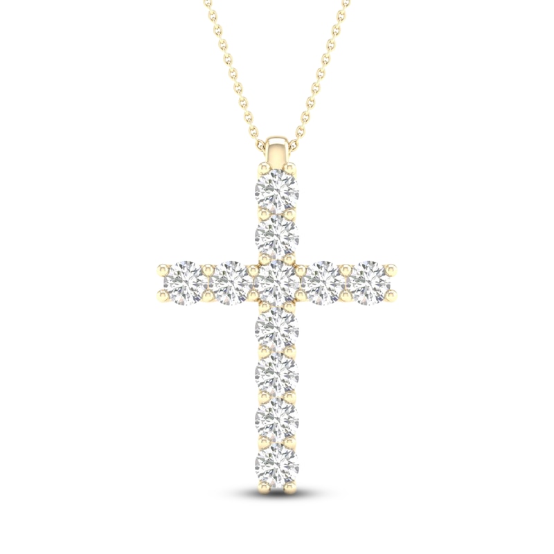 Main Image 1 of Lab-Grown Diamond Cross Necklace 1 ct tw 14K Yellow Gold 18"