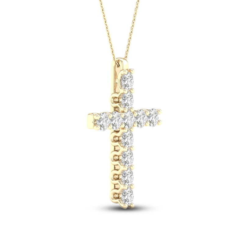 Main Image 2 of Lab-Grown Diamond Cross Necklace 1 ct tw 14K Yellow Gold 18"
