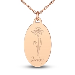 Personalized High-Polish Oval Pendant Necklace 14K Rose Gold 18&quot; 26x16mm