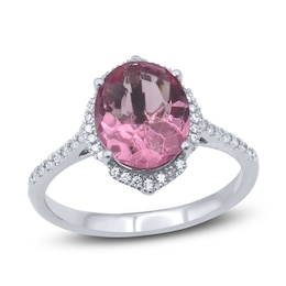 Natural Pink Tourmaline Ring 1/6 ct tw Diamonds 14K White Gold