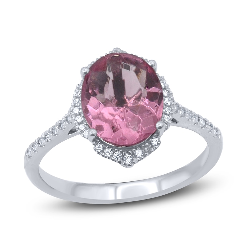 Main Image 1 of Natural Pink Tourmaline Ring 1/6 ct tw Diamonds 14K White Gold
