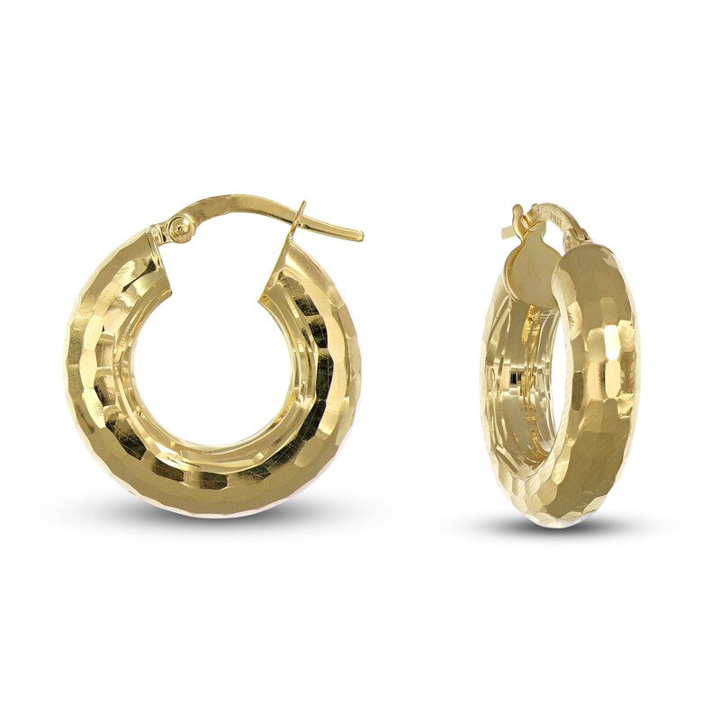 Main Image 2 of Diamond-Cut Hoop Earrings 14K Yellow Gold
