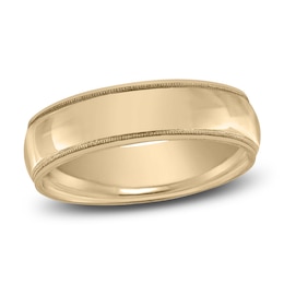 Milgrain Split Beveled Wedding Band 14K Yellow Gold 6mm