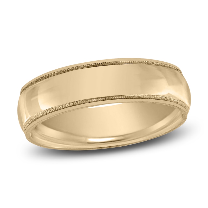 Main Image 1 of Milgrain Split Beveled Wedding Band 14K Yellow Gold 6mm