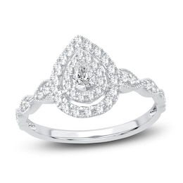 Pear & Round-Cut Diamond Double Halo Engagement Ring 1/2 ct tw 14K White Gold