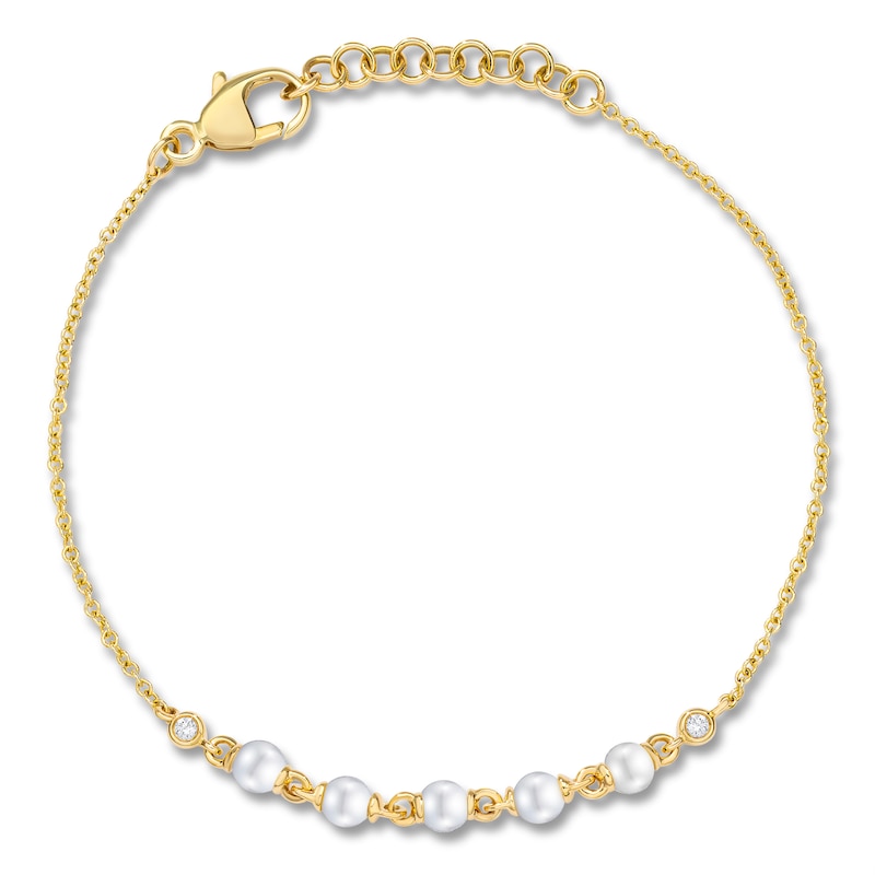 Main Image 1 of Children's Freshwater Cultured Pearl & Diamond Bracelet 14K Yellow Gold 6"