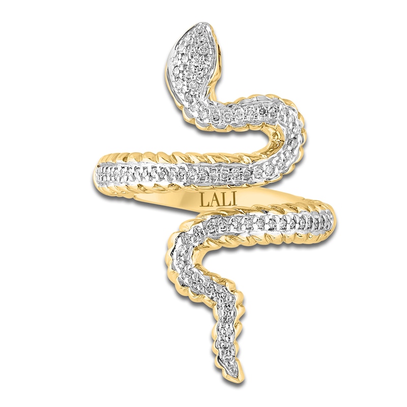Main Image 3 of LALI Jewels Natural Tsavorite Garnet & Diamond Snake Ring 1/4 ct tw 14K Yellow Gold