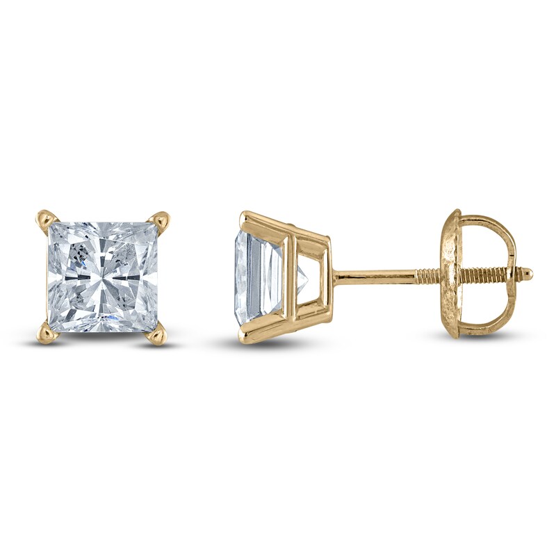 Main Image 1 of Princess-Cut Lab-Grown Diamond Solitaire Stud Earrings 1-1/4 ct tw 14K Yellow Gold (F/SI2)