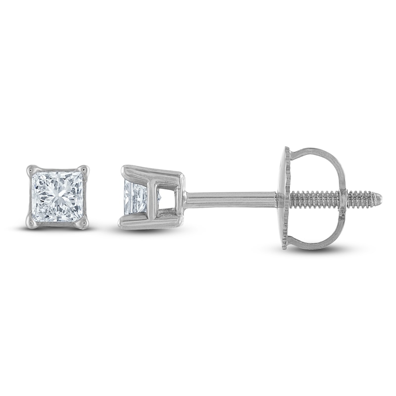 Main Image 1 of Princess-Cut Diamond Solitaire Stud Earrings 1/10 ct tw 14K White Gold (I/I2)