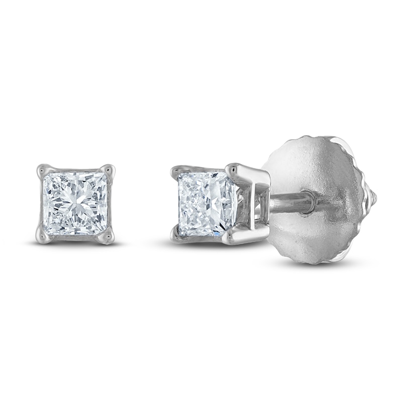 Main Image 2 of Princess-Cut Diamond Solitaire Stud Earrings 1/10 ct tw 14K White Gold (I/I2)