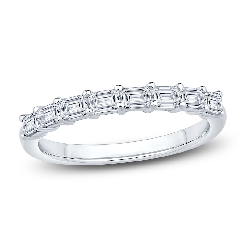 Main Image 1 of Certified Emerald-Cut Diamond Anniversary Ring 1/2 ct tw 14K White Gold