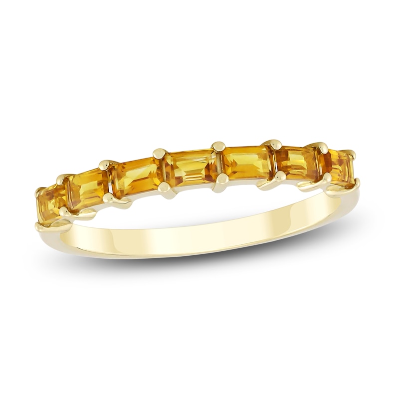Baguette-Cut Natural Citrine Stackable Ring 10K Yellow Gold