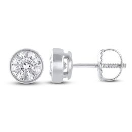 Round-Cut Lab-Grown Diamond Bezel-Set Solitaire Stud Earrings 1 ct tw 18K White Gold (F/VS2)