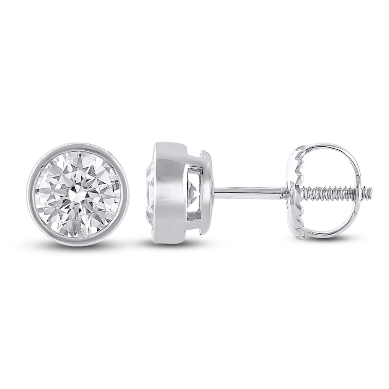 Main Image 1 of Round-Cut Lab-Grown Diamond Bezel-Set Solitaire Stud Earrings 1 ct tw 18K White Gold (F/VS2)