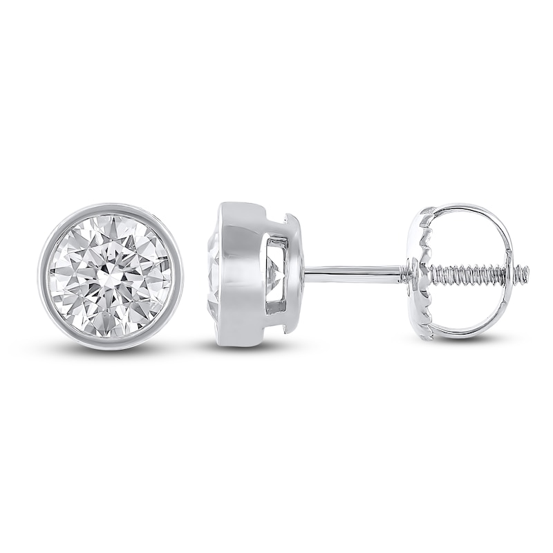 Round-Cut Lab-Created Diamond Bezel-Set Solitaire Stud Earrings 1 ct tw 18K White Gold (F/VS2)