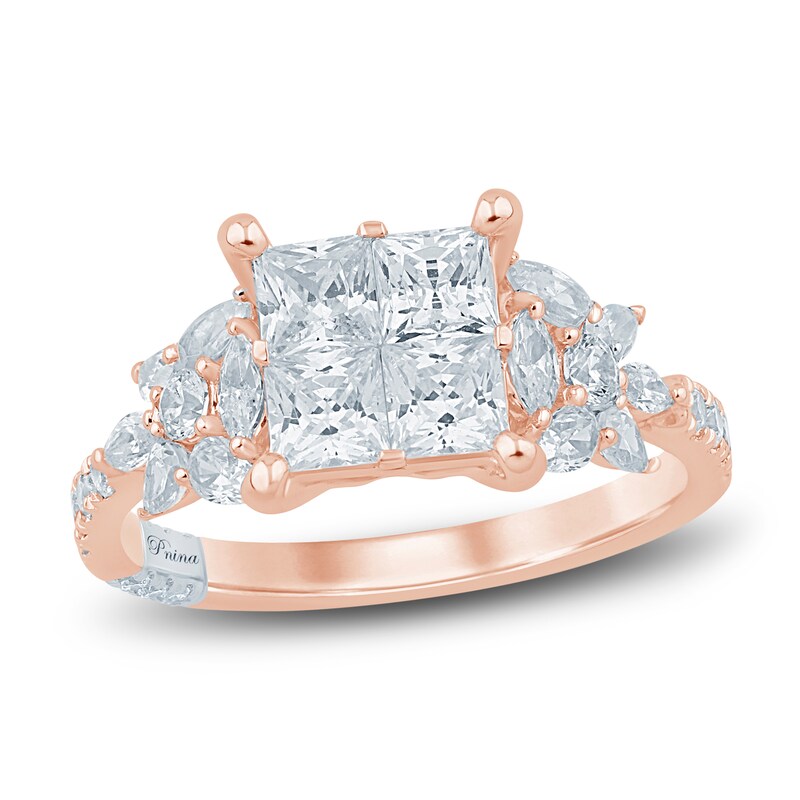 Main Image 1 of Pnina Tornai Princess-Cut Quad Diamond Engagement Ring 2-1/6 ct tw 14K Rose Gold