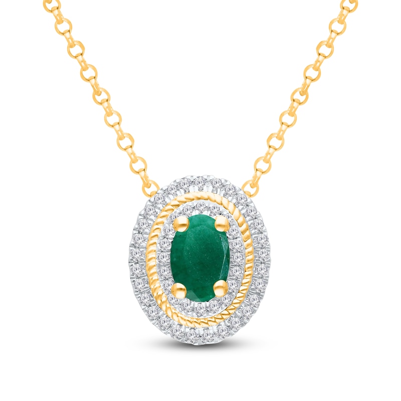 Kallati Oval-Cut Natural Emerald & Diamond Necklace 1/5 ct tw 14K Yellow Gold 18"