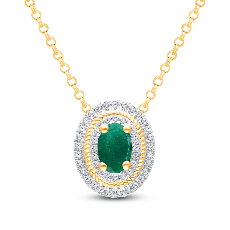 Main Image 1 of Kallati Oval-Cut Natural Emerald & Diamond Necklace 1/5 ct tw 14K Yellow Gold 18"