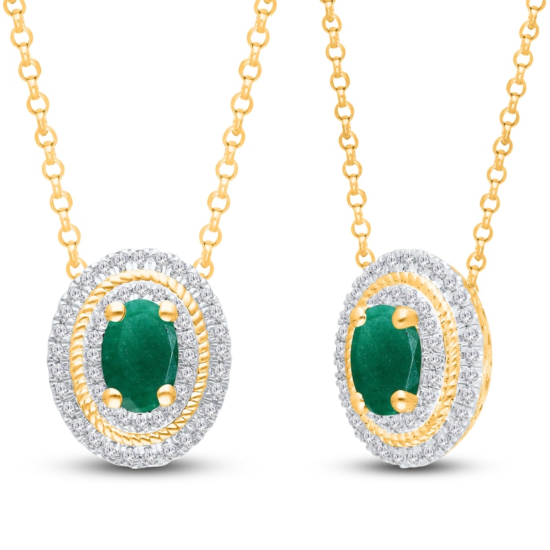 Main Image 2 of Kallati Oval-Cut Natural Emerald & Diamond Necklace 1/5 ct tw 14K Yellow Gold 18"