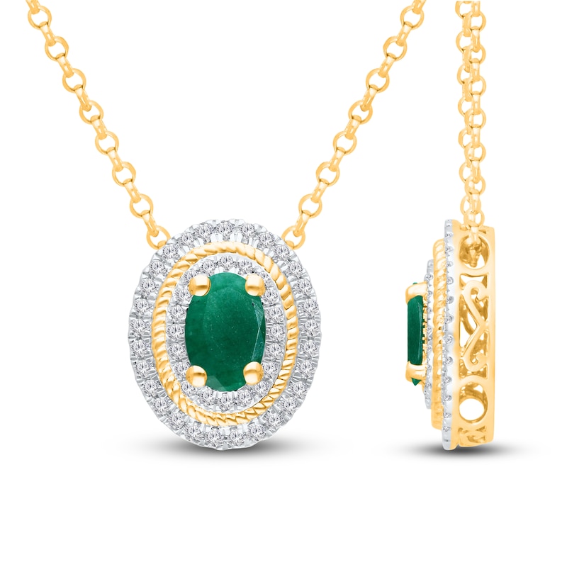 Main Image 4 of Kallati Oval-Cut Natural Emerald & Diamond Necklace 1/5 ct tw 14K Yellow Gold 18"