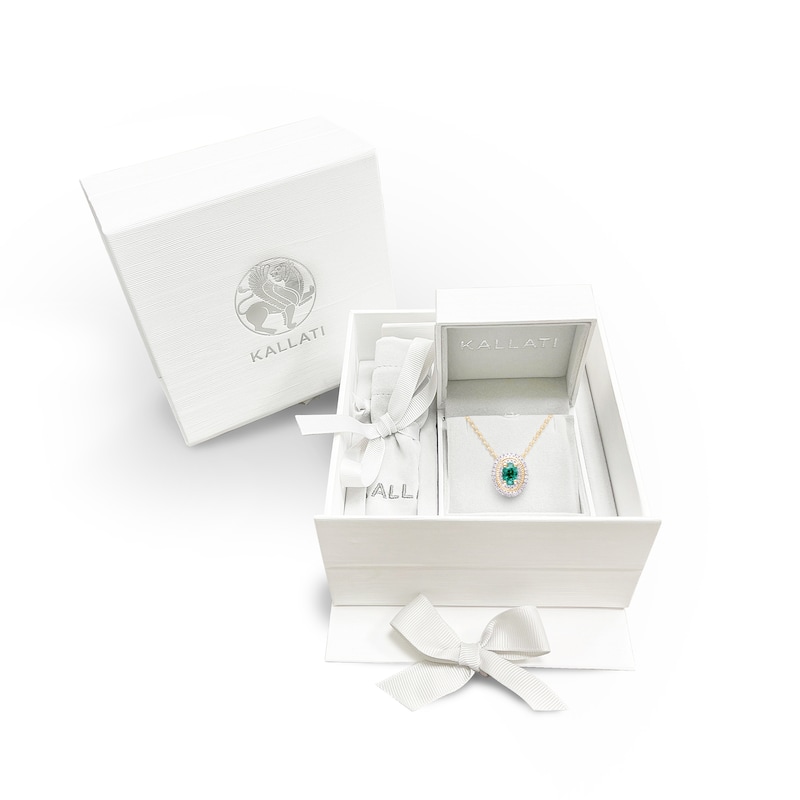 Main Image 6 of Kallati Oval-Cut Natural Emerald & Diamond Necklace 1/5 ct tw 14K Yellow Gold 18"