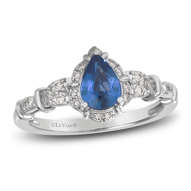 Main Image 1 of Le Vian Pear-Shaped Natural Blue Sapphire & Diamond Ring 1/6 ct tw Platinum