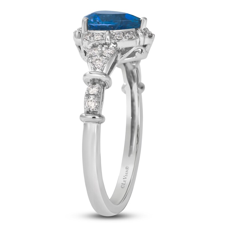 Main Image 3 of Le Vian Pear-Shaped Natural Blue Sapphire & Diamond Ring 1/6 ct tw Platinum