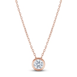 Certified Round-Cut Diamond Bezel-Set Solitaire Necklace 1/2 ct tw 14K Rose Gold 18" (I1/I)