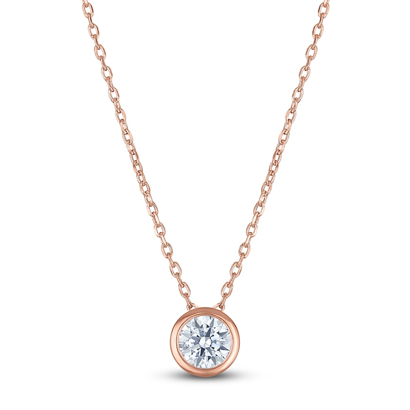 Main Image 1 of Certified Round-Cut Diamond Bezel-Set Solitaire Necklace 1/2 ct tw 14K Rose Gold 18" (I1/I)