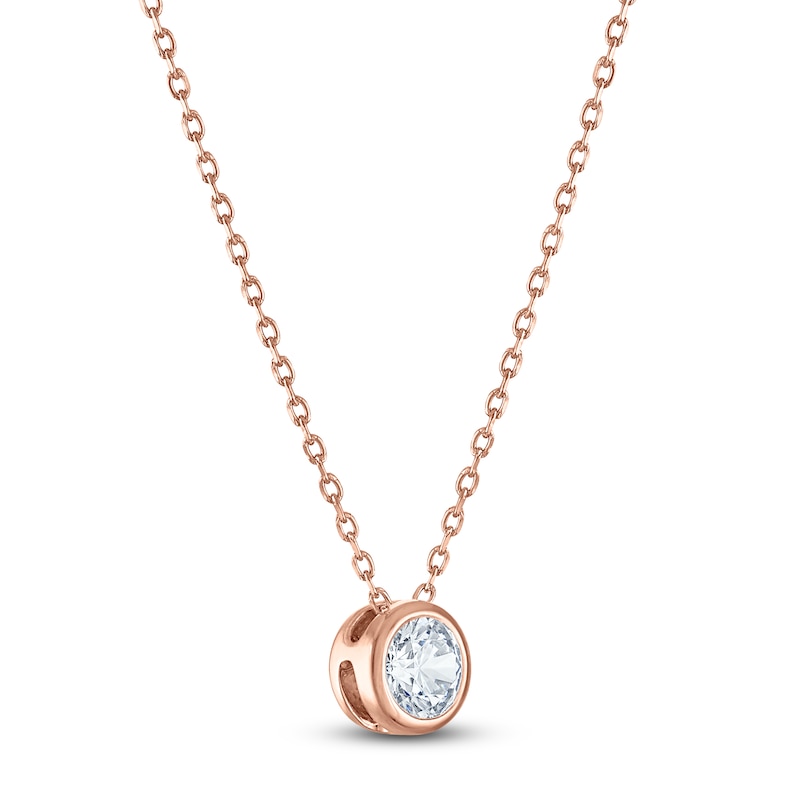 Main Image 2 of Certified Round-Cut Diamond Bezel-Set Solitaire Necklace 1/2 ct tw 14K Rose Gold 18" (I1/I)