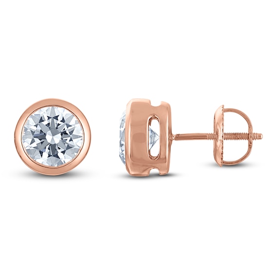 Certified Round-Cut Diamond Bezel-Set Solitaire Stud Earrings 1-1/2 ct tw 14K Rose Gold (I1/I)