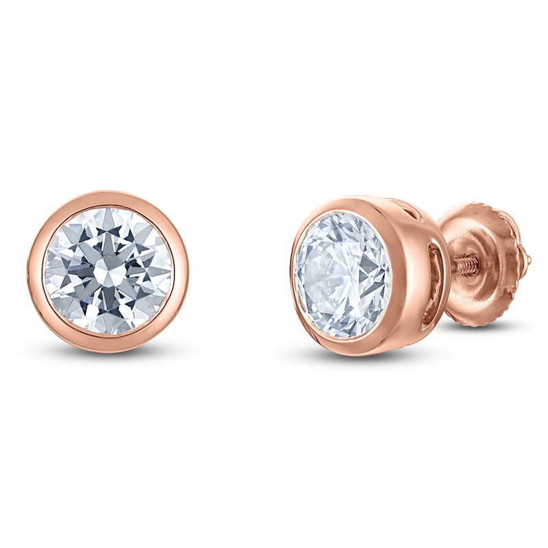 Main Image 2 of Certified Round-Cut Diamond Bezel-Set Solitaire Stud Earrings 1-1/2 ct tw 14K Rose Gold (I1/I)