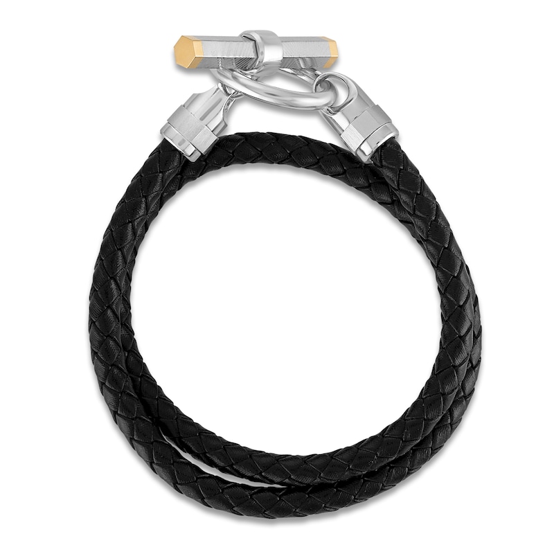 Main Image 2 of Forged by Jared Men's Leather Wrap Bracelet 18K Yellow Gold, Damascus Steel & Sterling Silver 17.25"