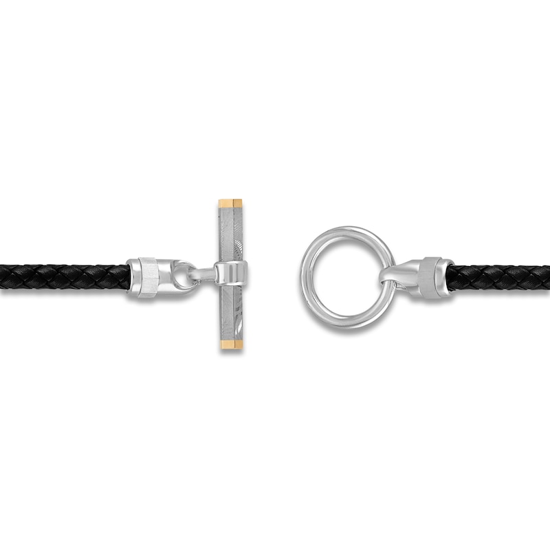 Main Image 4 of Forged by Jared Men's Leather Wrap Bracelet 18K Yellow Gold, Damascus Steel & Sterling Silver 17.25"
