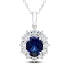 Thumbnail Image 1 of Oval-Cut Blue Lab-Created Sapphire & White Lab-Created Sapphire Halo Necklace Sterling Silver 18"