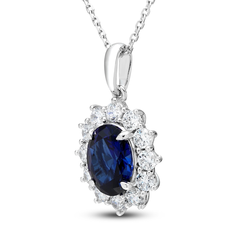 Main Image 2 of Oval-Cut Blue Lab-Created Sapphire & White Lab-Created Sapphire Halo Necklace Sterling Silver 18"
