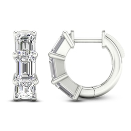 Emerald-Cut Lab-Grown Diamond Three-Stone Hoop Earrings 3 ct tw 14K White Gold