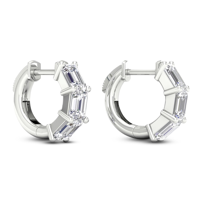 Main Image 3 of Emerald-Cut Lab-Grown Diamond Three-Stone Hoop Earrings 3 ct tw 14K White Gold