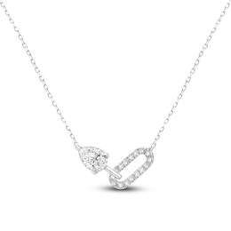 Pear-Shaped & Round-Cut Lab-Grown Diamond Paperclip Link Necklace 1/2 ct tw 14K White Gold 18"