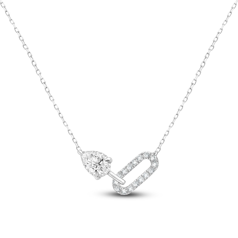 Main Image 1 of Pear-Shaped & Round-Cut Lab-Grown Diamond Paperclip Link Necklace 1/2 ct tw 14K White Gold 18"