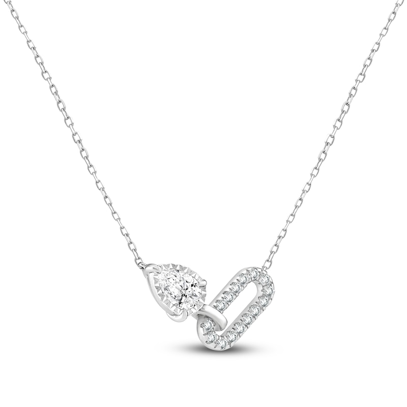 Main Image 2 of Pear-Shaped & Round-Cut Lab-Grown Diamond Paperclip Link Necklace 1/2 ct tw 14K White Gold 18"