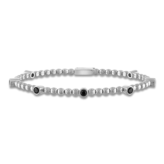 Black Diamond Bezel-Set Beaded Flex Bangle Bracelet 3/4 ct tw Sterling Silver