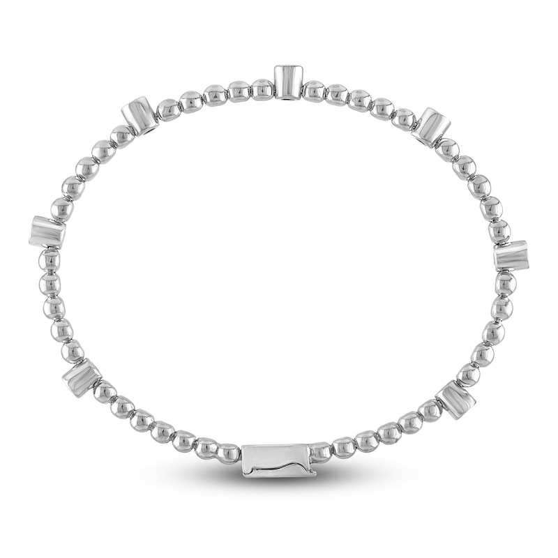 Main Image 3 of Black Diamond Bezel-Set Beaded Flex Bangle Bracelet 3/4 ct tw Sterling Silver