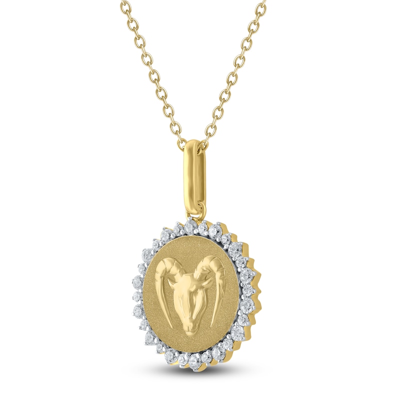 Main Image 2 of Diamond Zodiac Capricorn Medallion Necklace 1/3 ct tw 10K Yellow Gold 18"