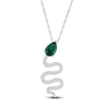 Thumbnail Image 1 of Pear-Shaped Lab-Created Emerald & White Lab-Created Sapphire Snake Necklace Sterling Silver 18"