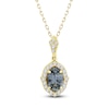 Thumbnail Image 1 of Montana Blue Oval-Cut Natural Sapphire & Diamond Halo Necklace 1/10 ct tw 14K Yellow Gold 18"